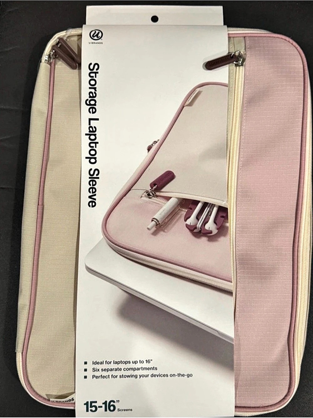 U Brands Storage Laptop Sleeve 15-16 Inch Pink Tan Tech Organizer Case 15-16